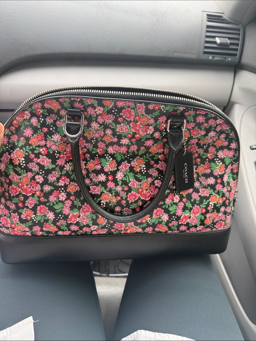 Coach Floral Dome Satchel - Pink, Green, Black